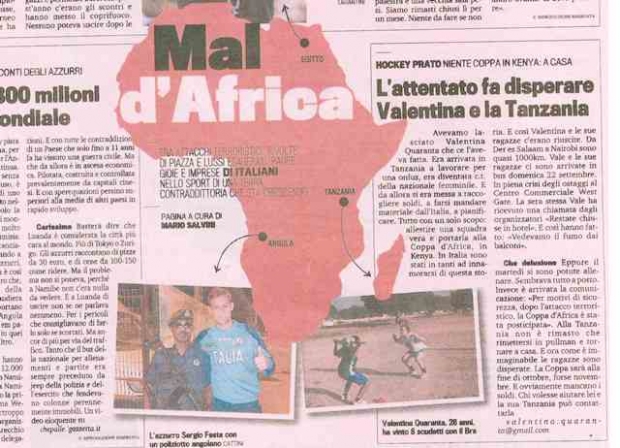 Hockey Tanzania: La storia di Valentina sulla Gazzetta di oggi